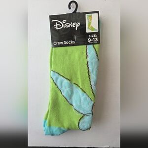 NWT Disney Tinkerbell Fairy Crew Socks Green Size 9-13 Unisex